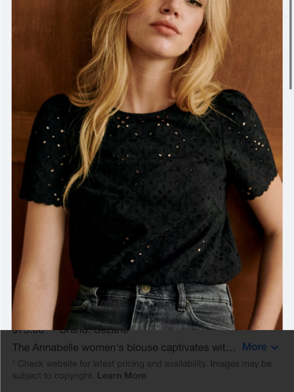 Szane Black Eyelet Puff-Sleeve Blouse Sz36